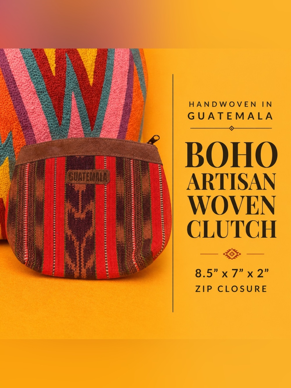 Guatemala Woven Clutch Boho Artisan Cosmetic Pouch Zip Bag Tribal